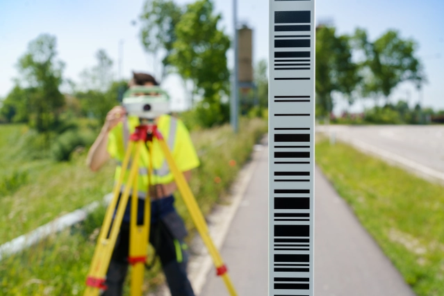 Waterpassing door laurens behaeghe en jeroen coudron van INVAR landmeters met Leica LS15 